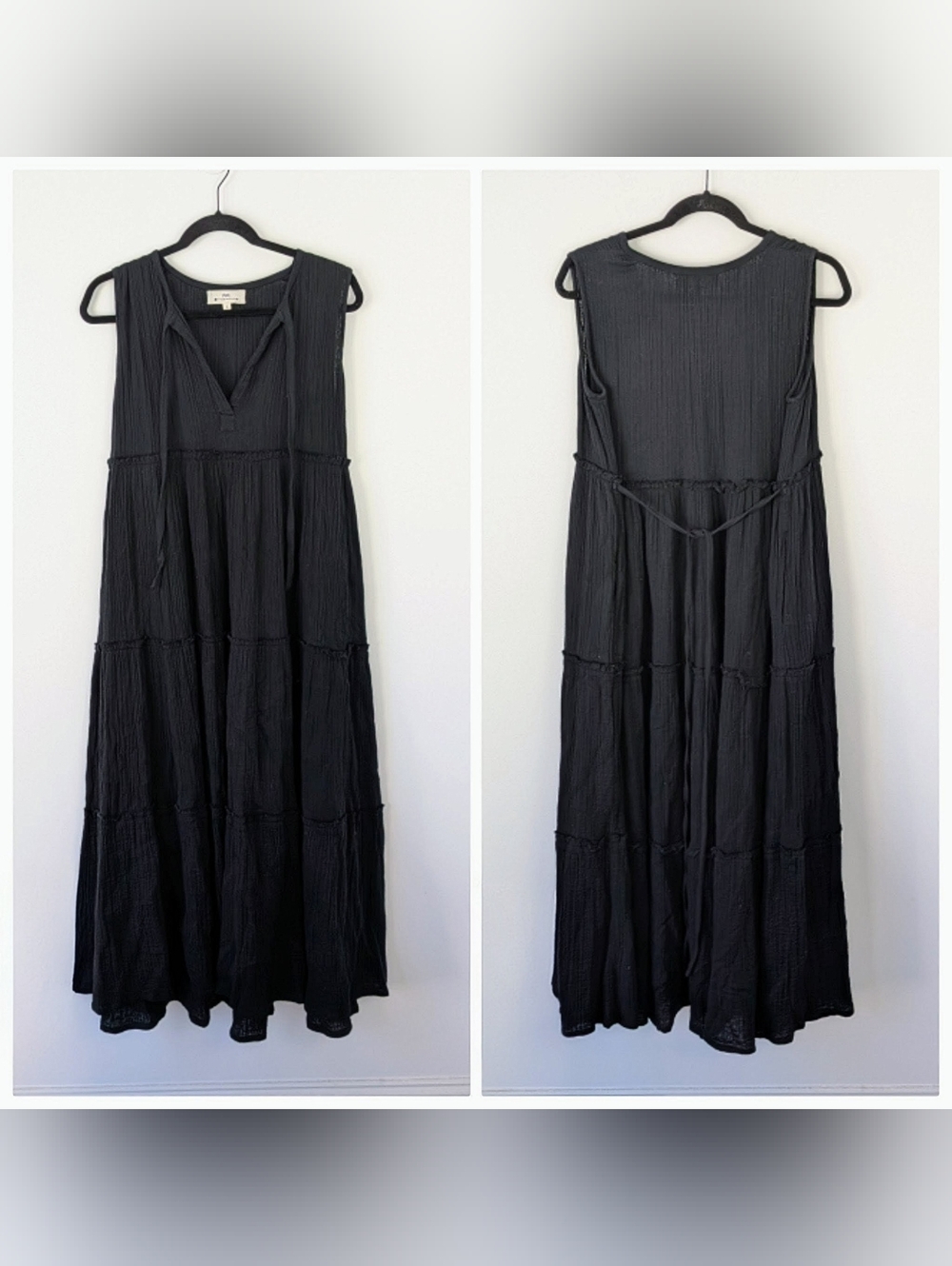 Nibi-Mtk Tiered Cotton Midi Dress Size L Elevated Basic Casual Flowy Boho